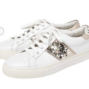 Tory Burch White and Silver Sequin Sneakers